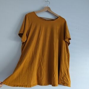 Plus size Roaman's flowy mustard yellow blouse, keyhole neck, 100% soft cotton